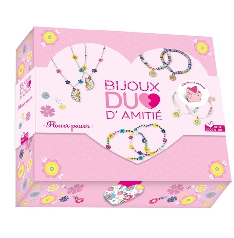 Bijoux duo d'amitié Flower power. Coffret avec accessoires