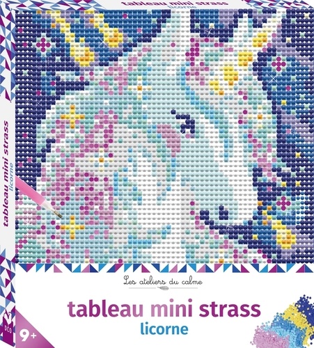 Tableau mini strass Licorne. Avec 3 800 strass, 1 stylet à strass, 1 plateau, et 1 carré de cire