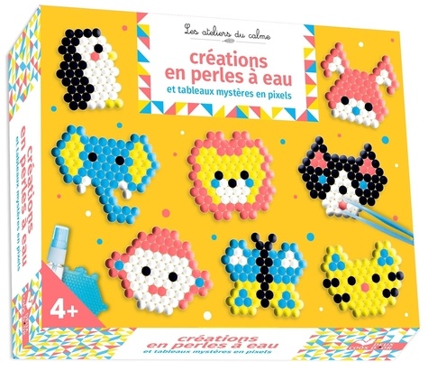 Créations en perles à eau et tableaux mystères en pixels. Coffret avec 600 perles à eau, 1 plateau, 1 pince, 1 vaporisateur, 8 modèle de créations en perles, 13 colos mystères tout en pixels