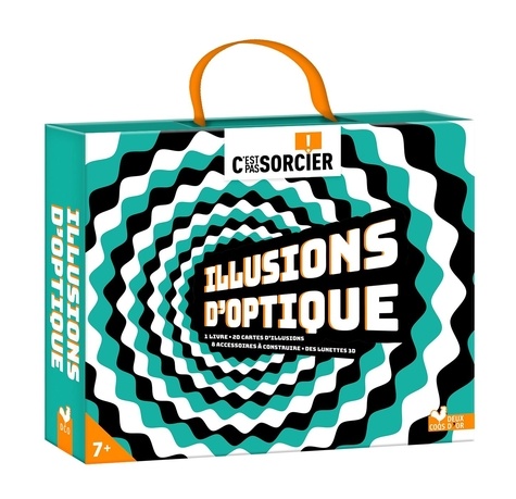 Illusions d'optique. Coffret avec 1 livre, 20 cartes d'illusions, 8 accessoires à construire, des lunettes 3D