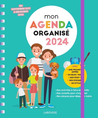 Mon agenda organisé. De septembre 2023 à décembre 2024. Avec un stylo, Edition 2024