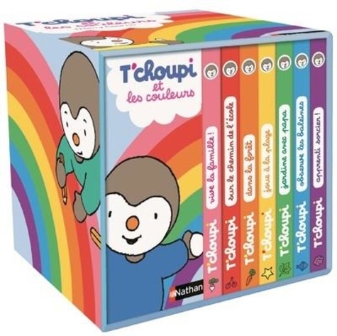 T'choupi et les couleurs. Coffret en 8 volumes : Vive la famille ! ; Sur le chemin de l'école ; Dans la forêt ; Joue à la plage ; Jardinage avec papa ; Observe les baleines ; Apprenti sorcier !