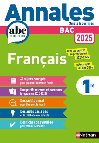 Français 1re. Sujets & corrigés, Edition 2025