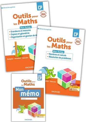 Mathématiques CP Outils pour les Maths. 2 fichiers (Nombres et calculs et résolution de problèmes & grandeurs et mesures et espace et géométrie) + Mémo, Edition 2024