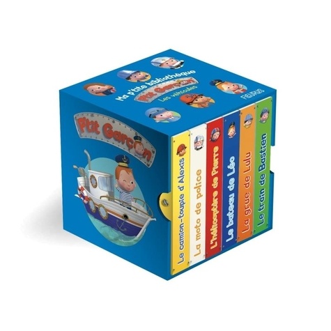 Ma p'tite bibliothèque Les véhicules. Coffret en 6 volumes : Le camion-toupie d'Alexis ; La moto de police ; L'hélicoptère de Pierre ; Le bateau de Léo ; La grue de Lulu ; Le train de Bastien