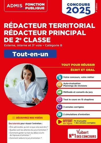 Concours rédacteur territorial, rédacteur principal de 2e classe. Externe, interne, 3e voie, catégorie B. Tout-en-un, Edition 2025