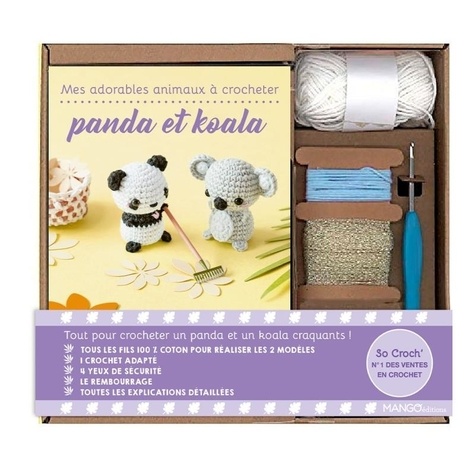 Mes adorables animaux à crocheter panda et koala. Coffret avec 1 crochet, 4 yeux sécurité, le rembourrage, les fils coton