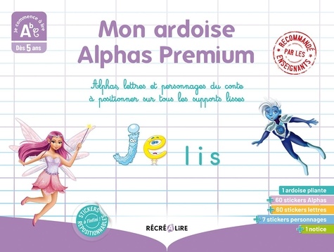 Mon ardoise Alphas Premium. Avec 1 ardoise pliante, 60 Alphas, 60 lettres, 7 personnages du conte repositionnables, 1 guide