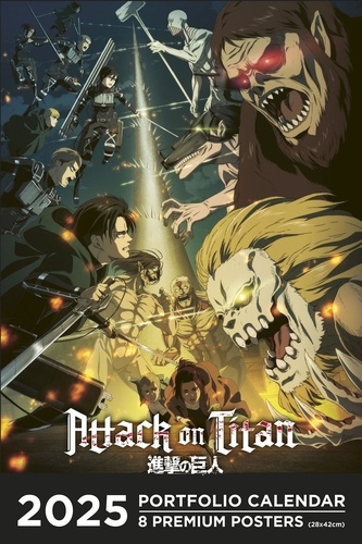 Portfolio calendar Attack on Titan. 8 premium posters, de janvier à décembre, Edition 2025, Edition bilingue français-anglais