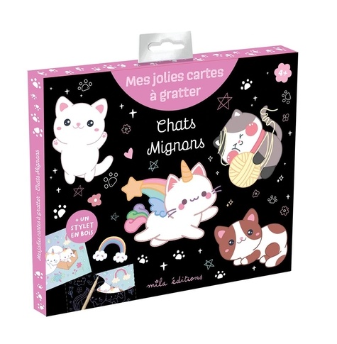 Chats mignons. Avec 8 cartes à gratter et 1 stylet en bois