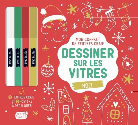 Dessiner sur les vitres Noël. Avec 4 feutres craie