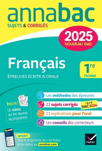 Français 1re Techno. Sujets & Corrigés, Edition 2025