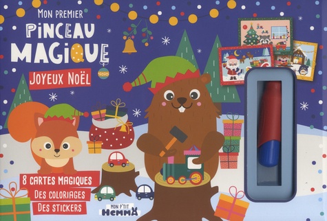 Mon premier pinceau magique Joyeux Noël. Coffret avec 8 cartes magiques, un livre de coloriage, des stickers et 1 pinceau magique