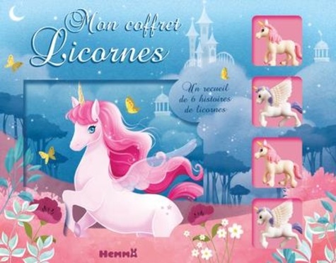 Mon coffret licornes. Un recueil de 6 histoires de licornes. Coffret avec un livre et 4 figurines