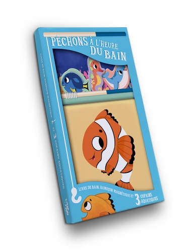 Poisson-clown. Coffret avec un livre de bain, un hameçon magnétique et 3 copains aquatiques