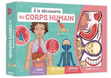 A la découverte du corps humain. Coffret avec 1 livre documentaire, + de 55 pièces magnétiques et 1 plateau géant aimanté